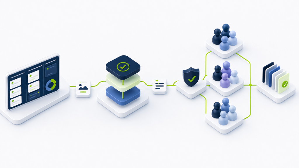 Approval-first workflow diagram showing how a small business can organise AI tasks with human review