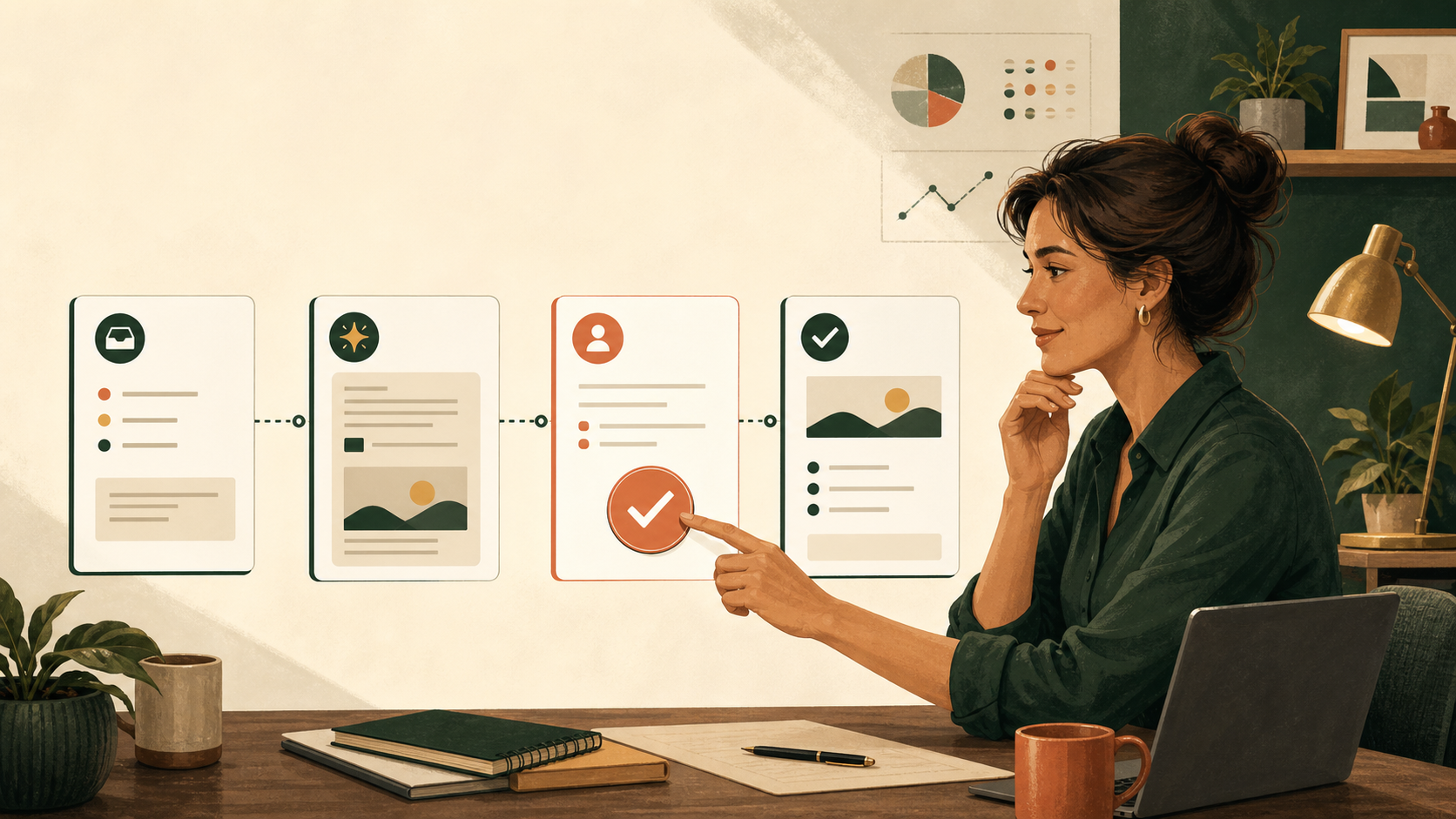 AI agents for small business workflow with an owner reviewing and approving the next action.