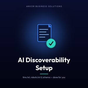 AI discoverability setup files: llms.txt, robots.txt and schema markup ready to install
