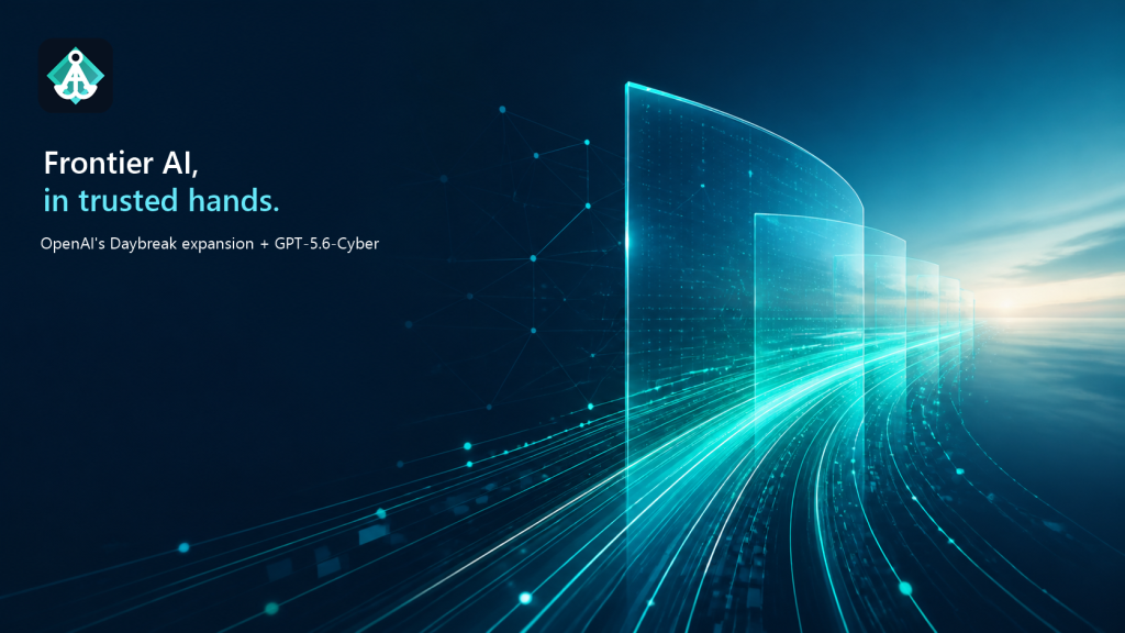 Luminous teal data paths pass through transparent protective panels towards a bright horizon on a deep navy background.