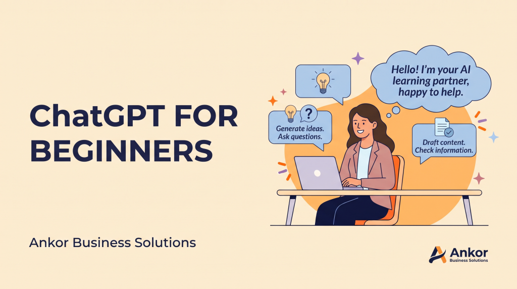 Illustration of a beginner learning to use ChatGPT on a laptop