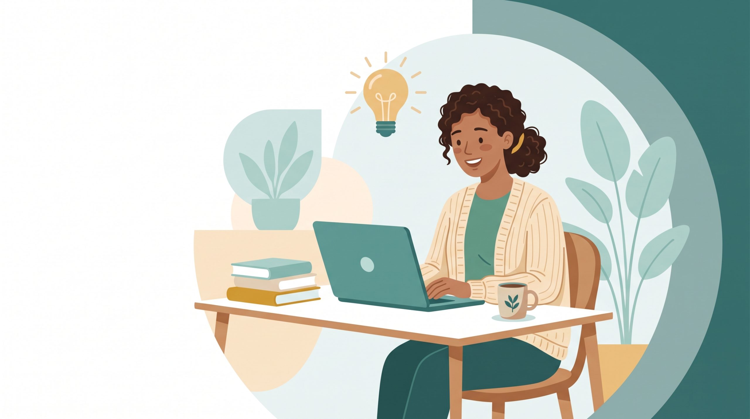 Everyday learner at a laptop looking pleasantly surprised at the start of the AI Basics with Claude course