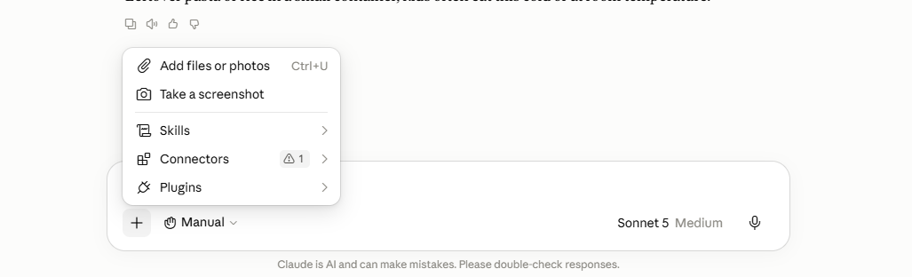 Claude message box with the paperclip attach icon